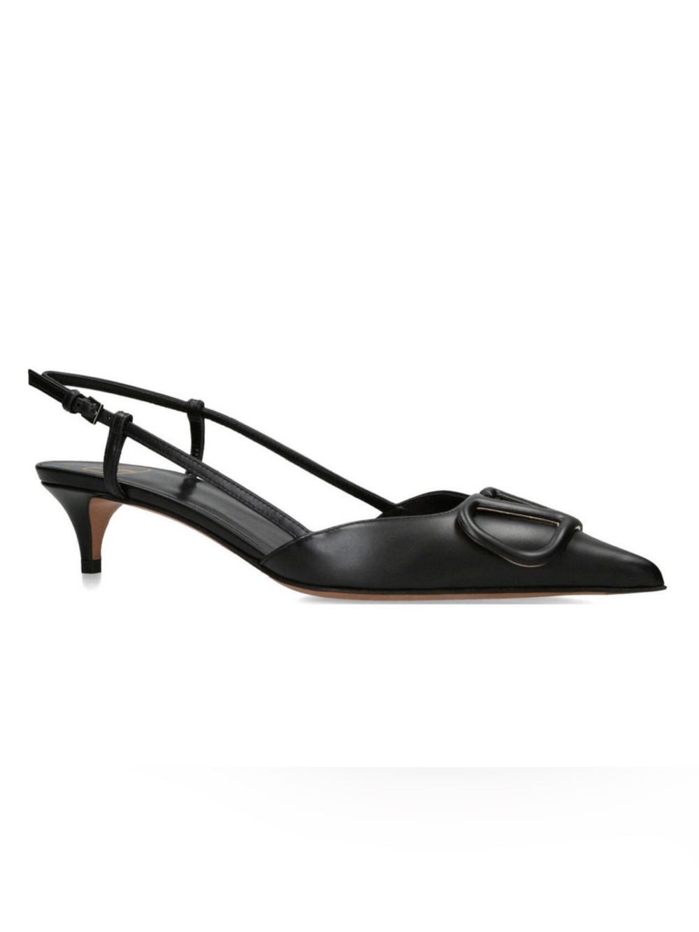 Valentino Garavani VLogo Black Leather Kitten Slingback